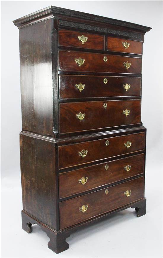A George III mahogany chest on chest, W.3ft 6in. D.1ft 9in. H.5ft 8in.